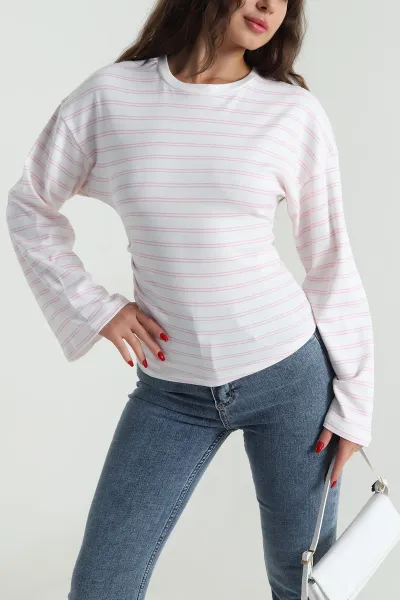 Pembe Likralı Bisiklet Yaka Kadın Sweat 491724