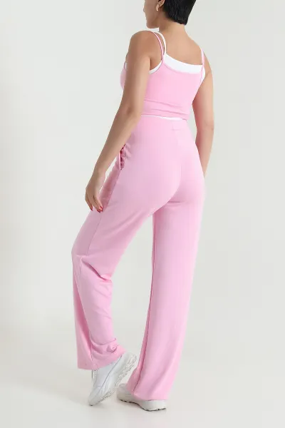 Pembe Likralı Cepli Crop Pantolon Modal İkili Takım 477805