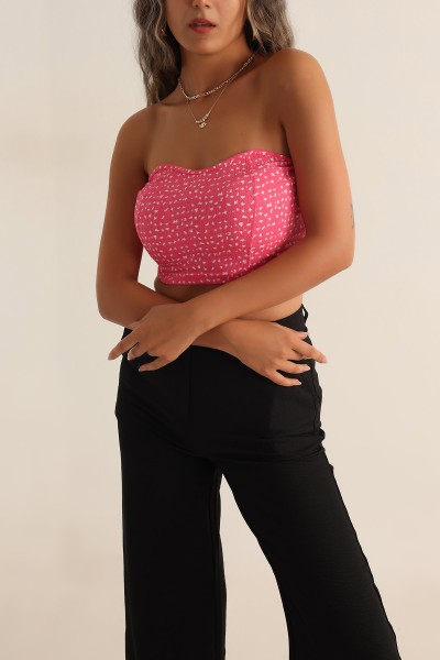 Pembe Likralı Desenli Bluz 193877