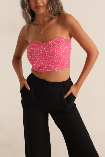 Pembe Likralı Desenli Bluz 193877