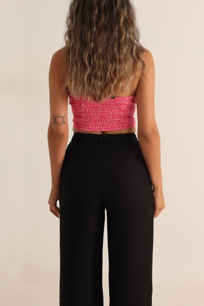 Pembe Likralı Desenli Bluz 193877