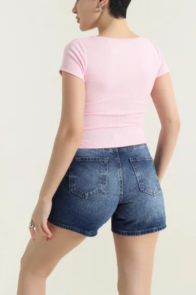 Pembe Likralı Fitilli Kadın Bluz 432189