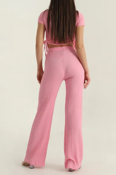 Pembe Likralı Gofre Kadın İkili Takım 378126
