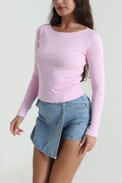 Pembe Likralı İnterlok Kadın Bady 485488