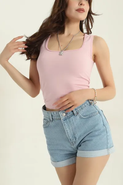 Pembe Likralı Kadın Penye Atlet 375246