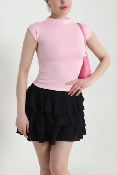 Pembe Likralı Kolsuz Modal Kadın Bluz 452504