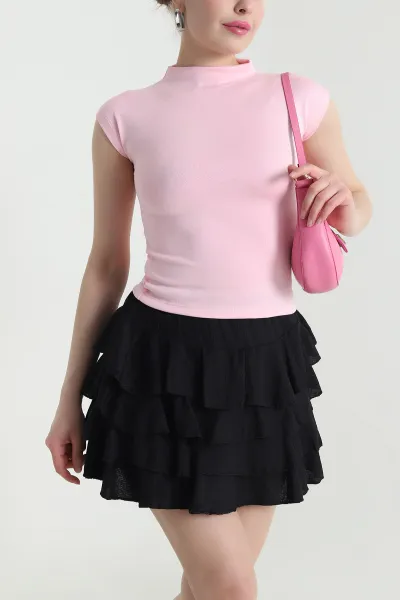 Pembe Likralı Kolsuz Modal Kadın Bluz 452504