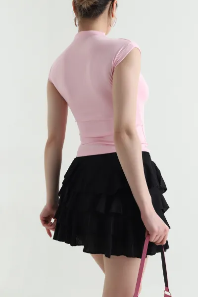 Pembe Likralı Kolsuz Modal Kadın Bluz 452504