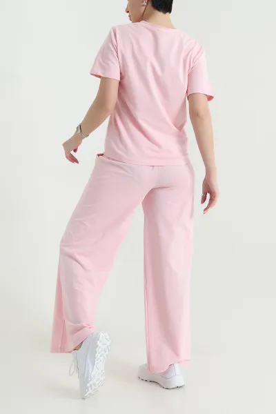 Pembe Likralı Kristal Bisiklet Yaka Kadın İkili Takım 443831