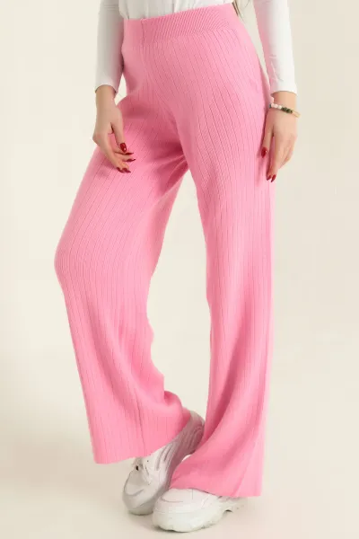 Pembe Likralı Palazzo Bayan Triko Pantolon 332451