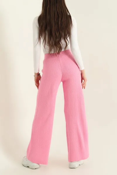 Pembe Likralı Palazzo Bayan Triko Pantolon 332451