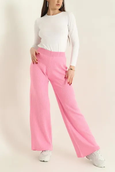 Pembe Likralı Palazzo Bayan Triko Pantolon 332451