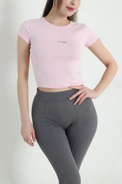 Pembe Likralı Ribana Kadın Tişört 443078