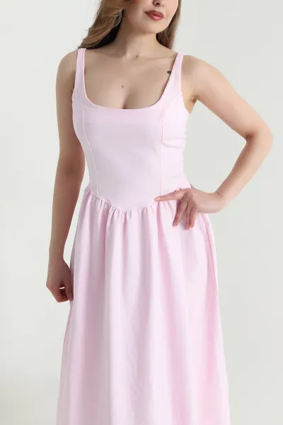 Pembe Likralı Tensel Kot Kadın Elbise 468869