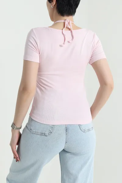 Pembe Likralı Viskon Kadın Bluz 455797
