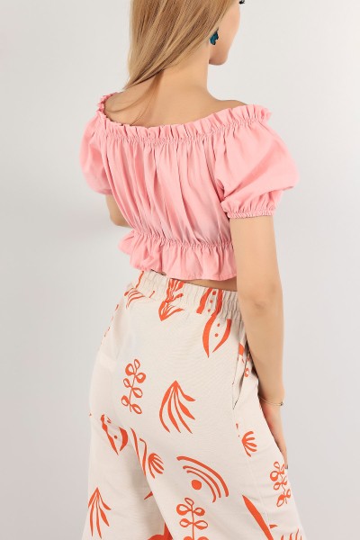 Pembe Madonna Yaka Dokuma Bluz 116340