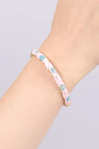Pembe Mavi  Çiçek Model  Vintage Mineli  Kelepçe Bilezik 469108
