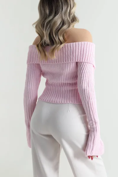 Pembe Mendil Yaka Kadın Triko Hırka 483712