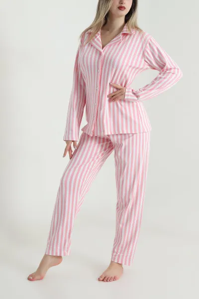 Pembe Milan Soft Düğmeli Kadın Pijama Takımı 488928