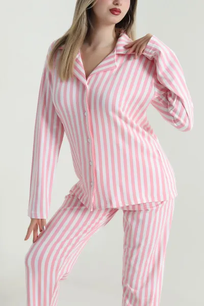Pembe Milan Soft Düğmeli Kadın Pijama Takımı 488928