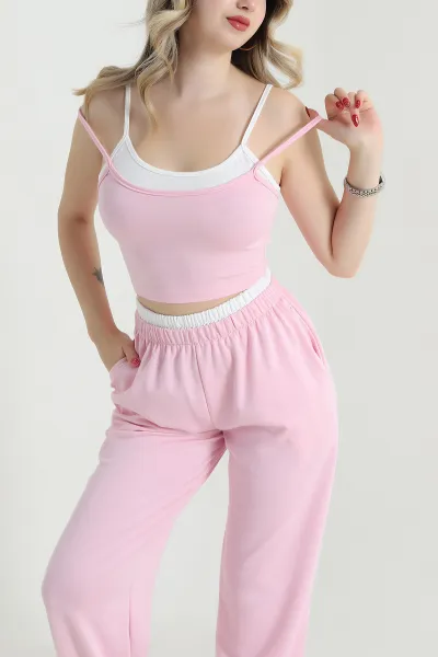 Pembe Modal Crop Pantolon İkili Takım 471990