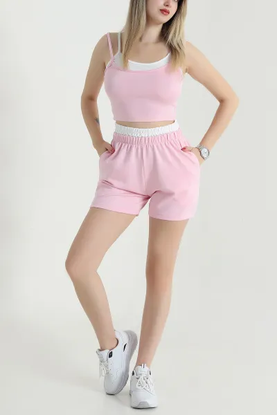 Pembe Modal Crop Şort Kadın İkili Takım 471995