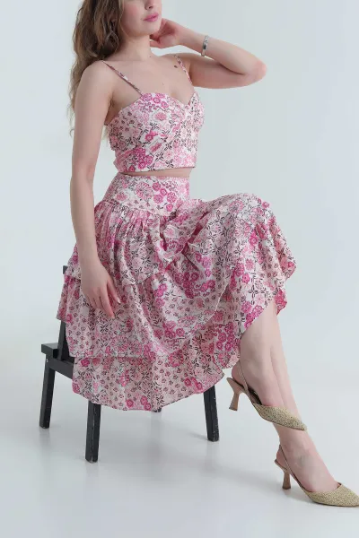 Pembe Modal Empirme Etek Crop İkili Takım 473624