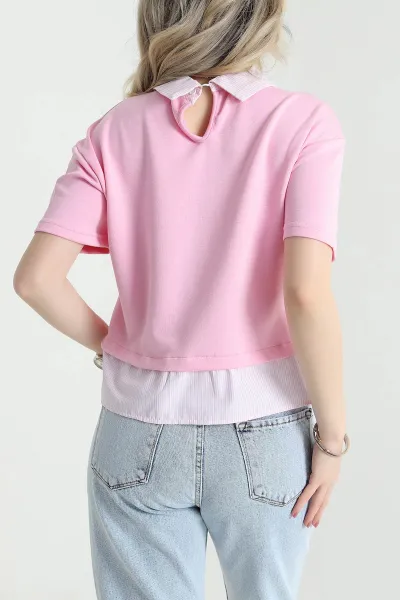 Pembe Modal Garnili Kadın Bluz 456455