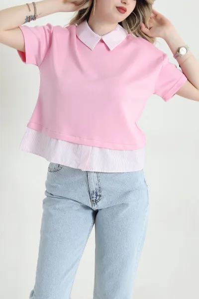 Pembe Modal Garnili Kadın Bluz 456455