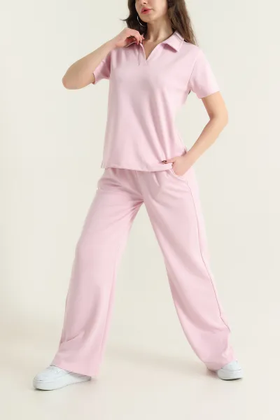 Pembe Modal Likralı Cepli Kadın İkili Takım 432944