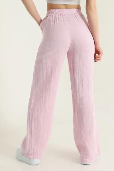 Pembe Müslin Beli Lastikli Palazzo Kadın Pantolon 432488