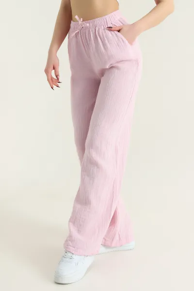 Pembe Müslin Beli Lastikli Palazzo Kadın Pantolon 432488