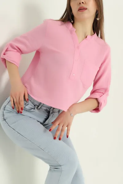 Pembe Müslin Hakim Yaka Bayan Gömlek 336827