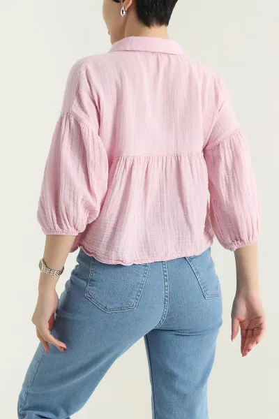 Pembe Müslin Keten Kadın Gömlek 432506