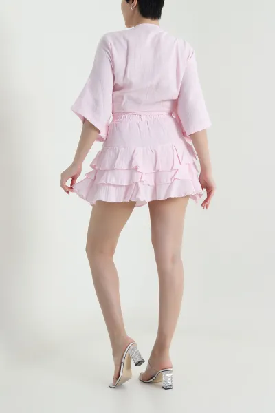 Pembe Müslin Keten Kadın İkili Takım 460446