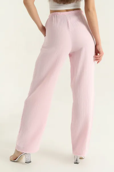 Pembe Müslin Keten Kadın Pantolon 377404