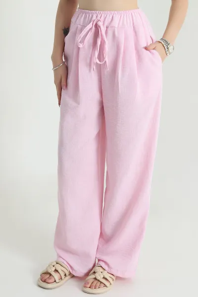 Pembe Müslin Keten Kadın Pantolon 478050