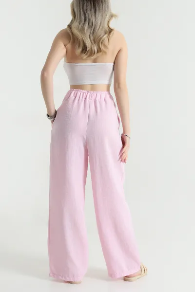 Pembe Müslin Keten Kadın Pantolon 478050