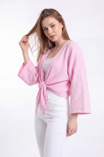 Pembe Müslin Keten Yeni Sezon Kadın Hırka 454115