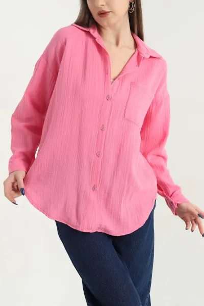 Pembe Müslin Tek Cep Kadın Gömlek 345198