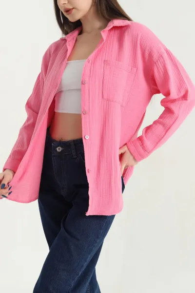 Pembe Müslin Tek Cep Kadın Gömlek 345198