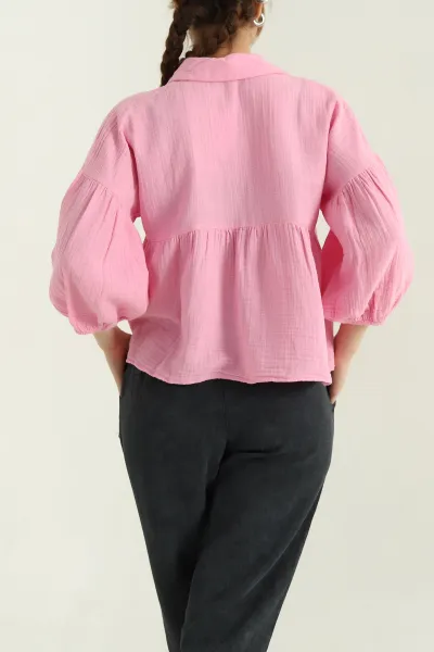 Pembe Müslin Truvakar Kol Bayan Gömlek 336858
