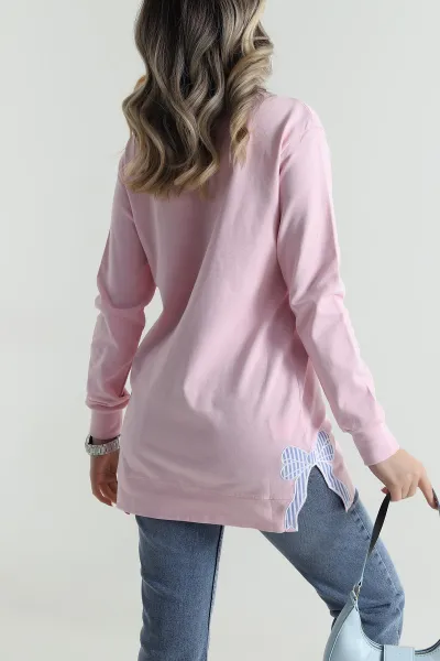Pembe Nakış Detay İnterlok Kadın Tunik 486621