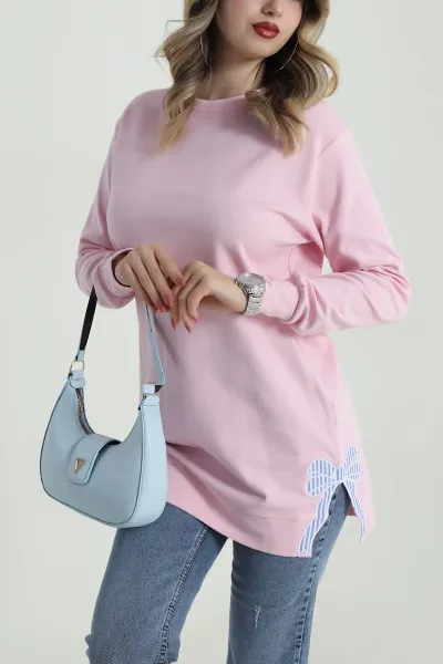 Pembe Nakış Detay İnterlok Kadın Tunik 486621