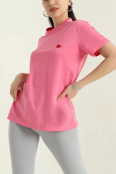 Pembe Nakış Detay Süprem Kadın Tişört 354493