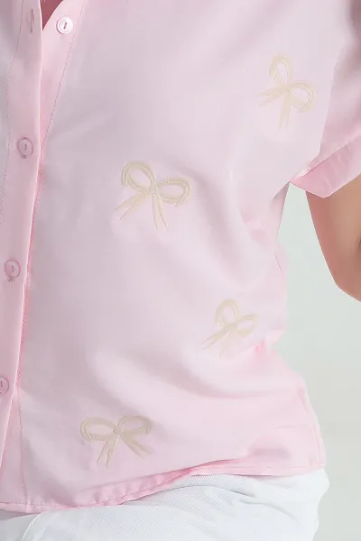 Pembe Nakışlı Aerobin Kadın Gömlek 375419