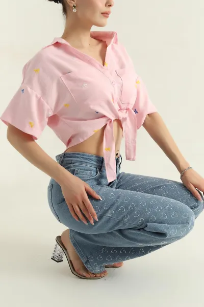 Pembe Nakışlı Aerobin Kadın Gömlek 375426