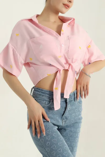 Pembe Nakışlı Aerobin Kadın Gömlek 375426