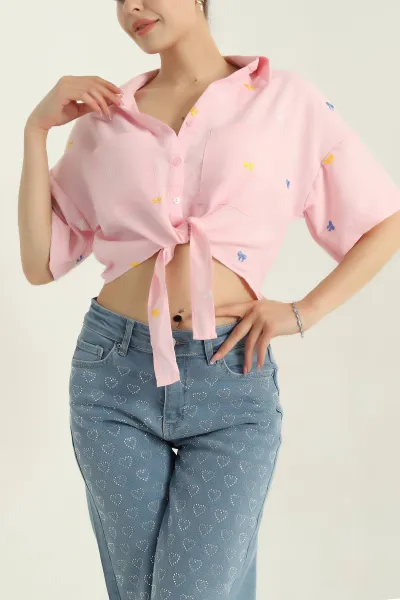Pembe Nakışlı Aerobin Kadın Gömlek 375426