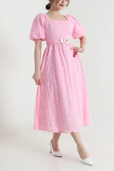 Pembe Nakışlı Astarlı Fisto Kadın Elbise 457847